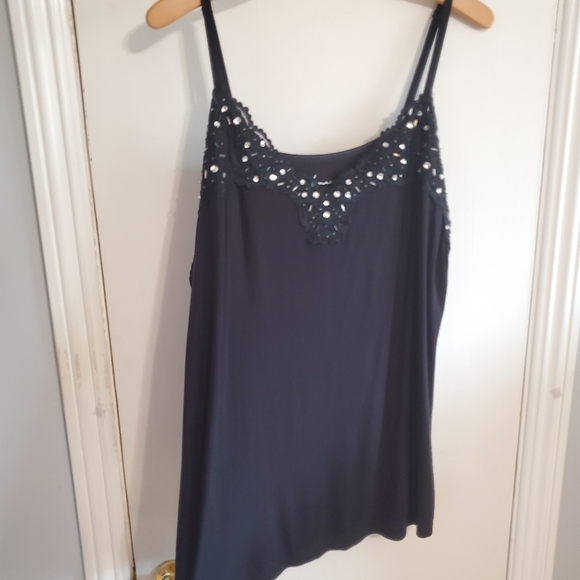 Lane Bryant Black Beaded Lace Trim Cami Tank Top Size 22/24 Y2K Whimsigoth Fairy - Picture 2 of 9